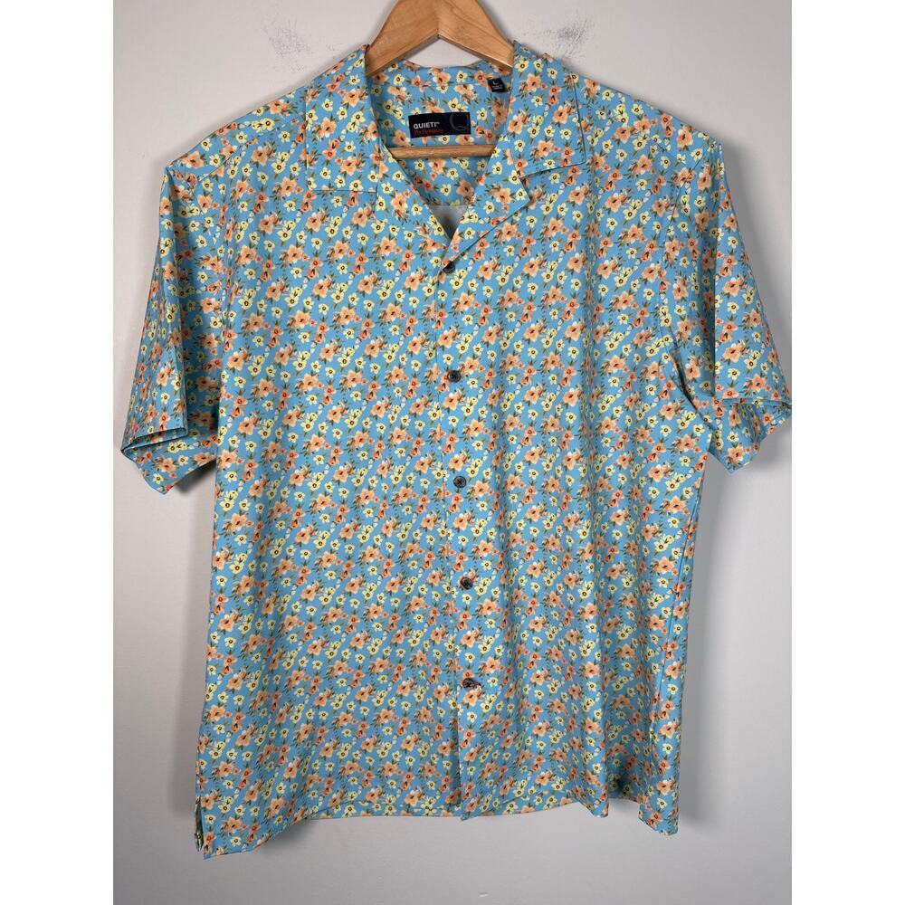 Quieti Performance Size L Floral Button Down Mens Stretch Short Sleeve